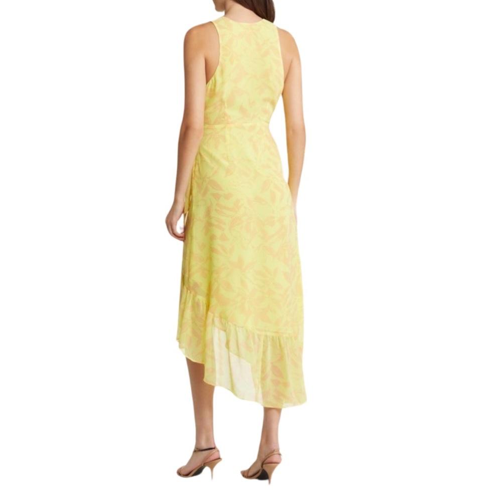 NWT Chelsea28 Floral Print Asymmetric Faux Wrap Dress Yellow Large - Picture 4 of 6